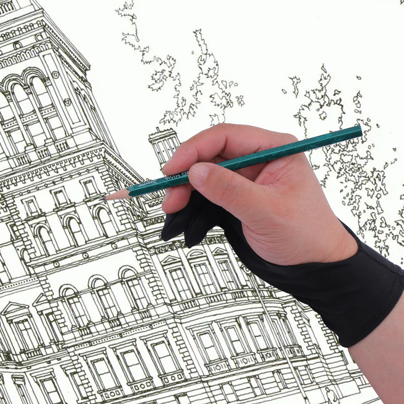 Flat Hand-painted Anti-mistouch Half-bag Two-finger Gloves Anti-mistouch Painting Sketch Gloves Anti-mistouch Gloves