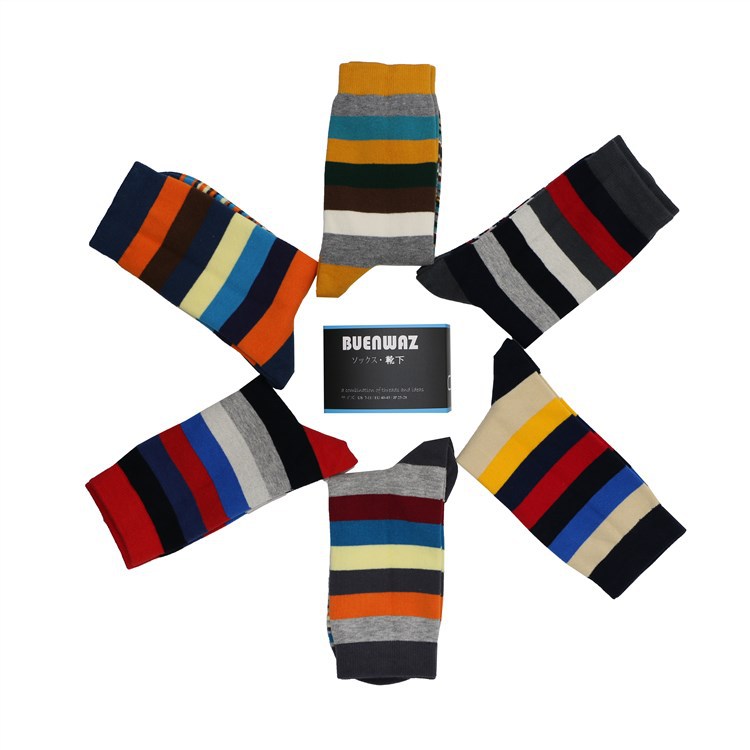 Cross-border Amazon Spring and Summer Men's Mid-size Socks ins Japanese Color Casual Men's Socks Color Strip Cotton Socks Sports Socks