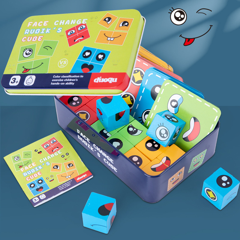 Face Cube Blocks Children's logic thinking training Yiyi parent-child game wooden challenge level toys