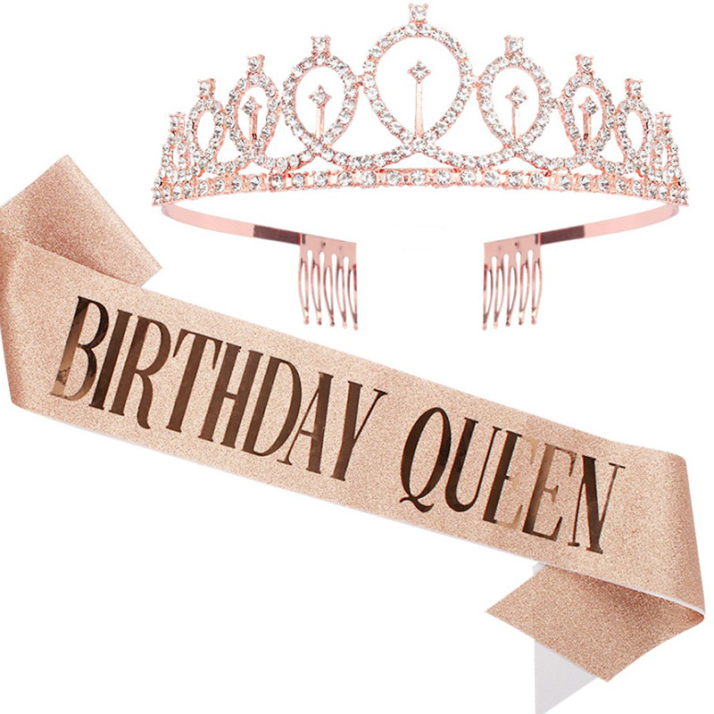 Rose gold BIRTHDAY party decoration BIRTHDAY GIRL QUEEN crown shoulder strap GIRL etiquette belt belt