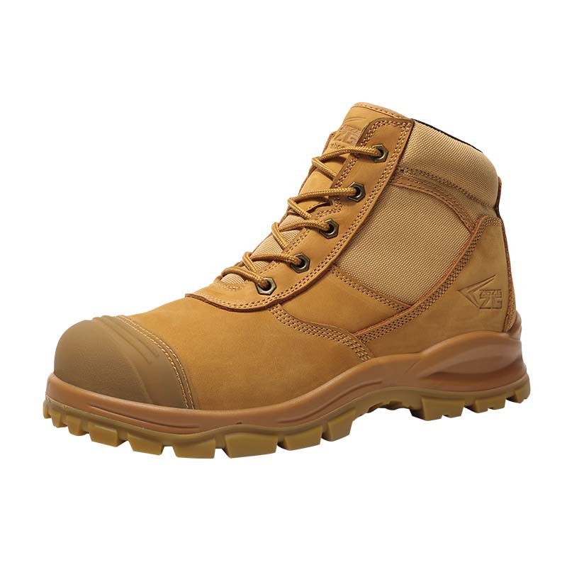 European Standard Labor Protection Shoes Anti-smashing and Anti-piercing Mid-help Slip-on Men's Shoes Steel Toe Protective Shoes Cattle Leather Wheat Color Work