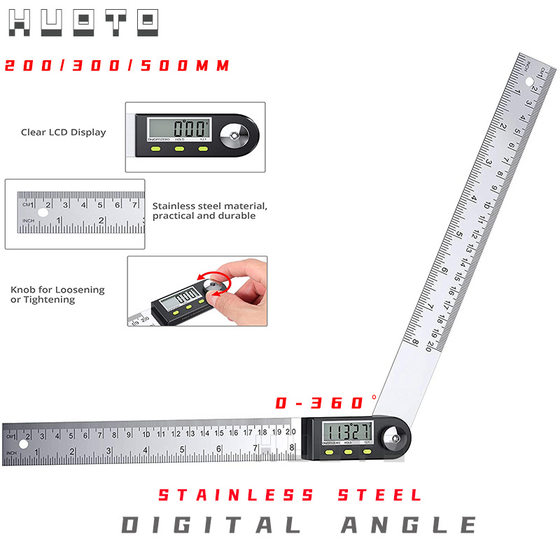 HUOTO electronic digital display angle ruler protractor Stainless Steel woodworking ruler angle measuring instrument angle ruler 360 degrees