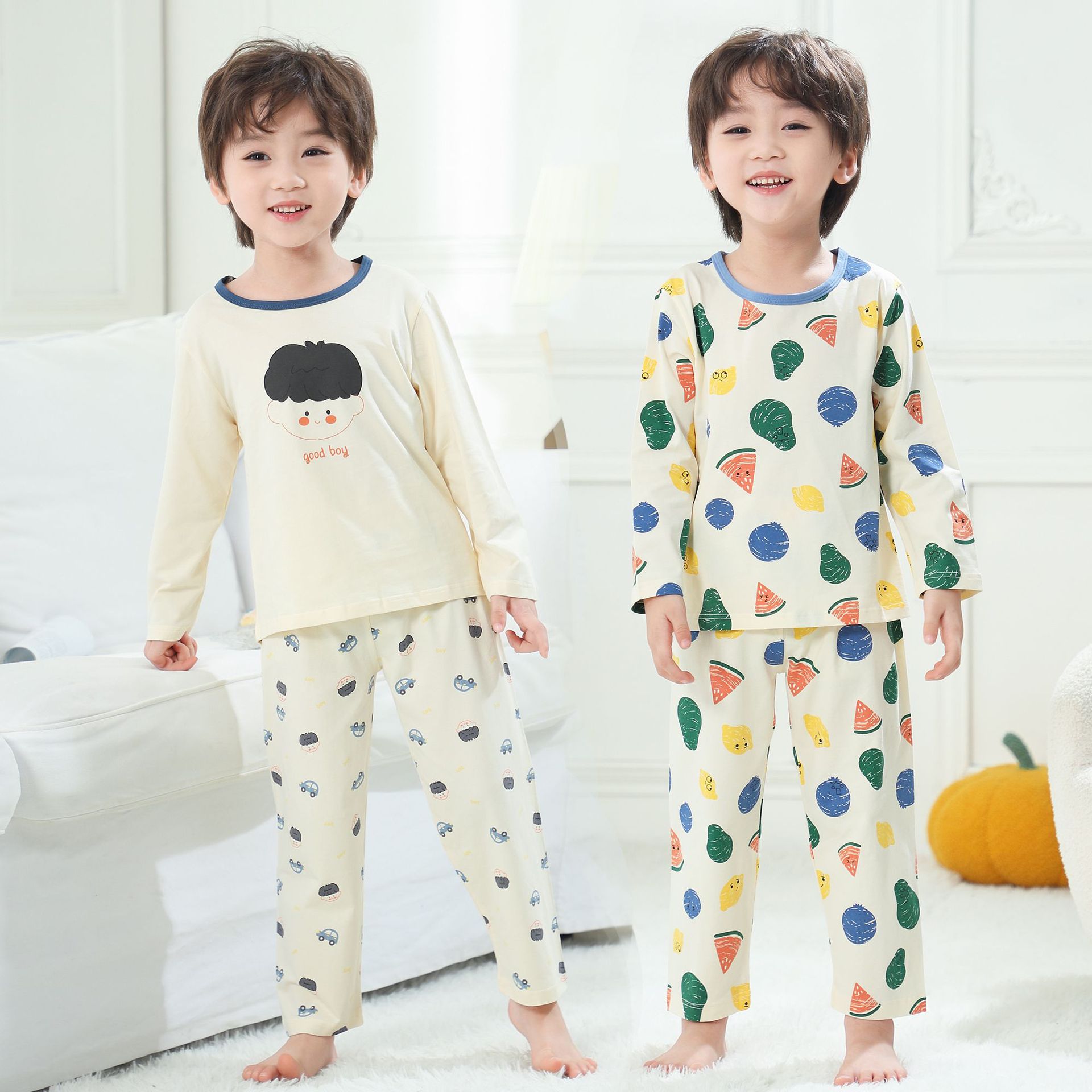 2025 Children's Home Clothes Korean Style Pure Cotton Antibacterial Baby suit Class A Cartoon Long Sleeve Thin Girls' Pajamas