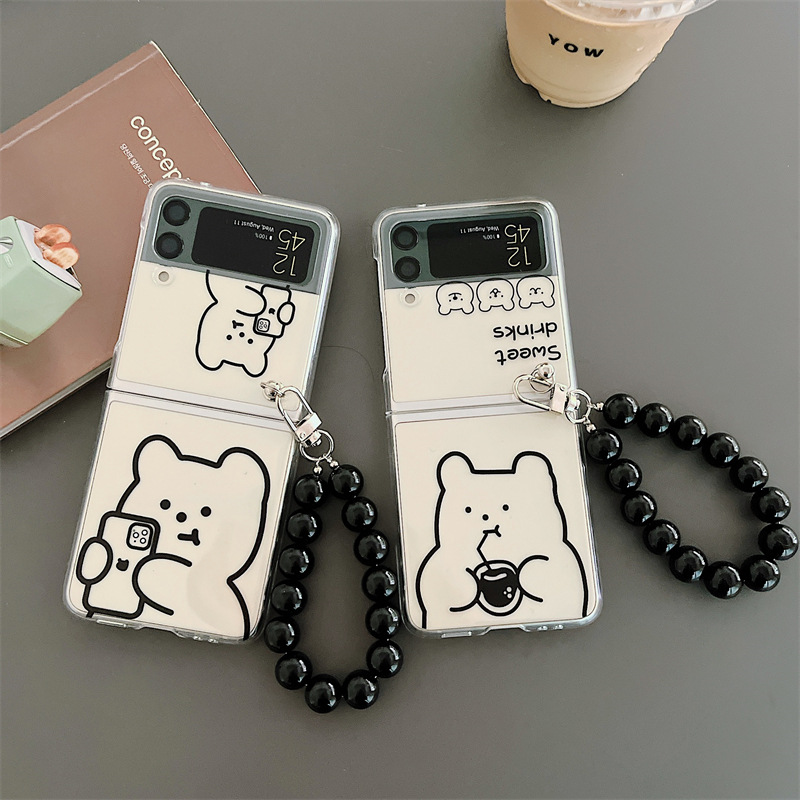Samsung Galaxy Z FLIP3/4 Fold Phone Case, Hard Shell Personality Line Bear, Suitable for ZFlip6/5