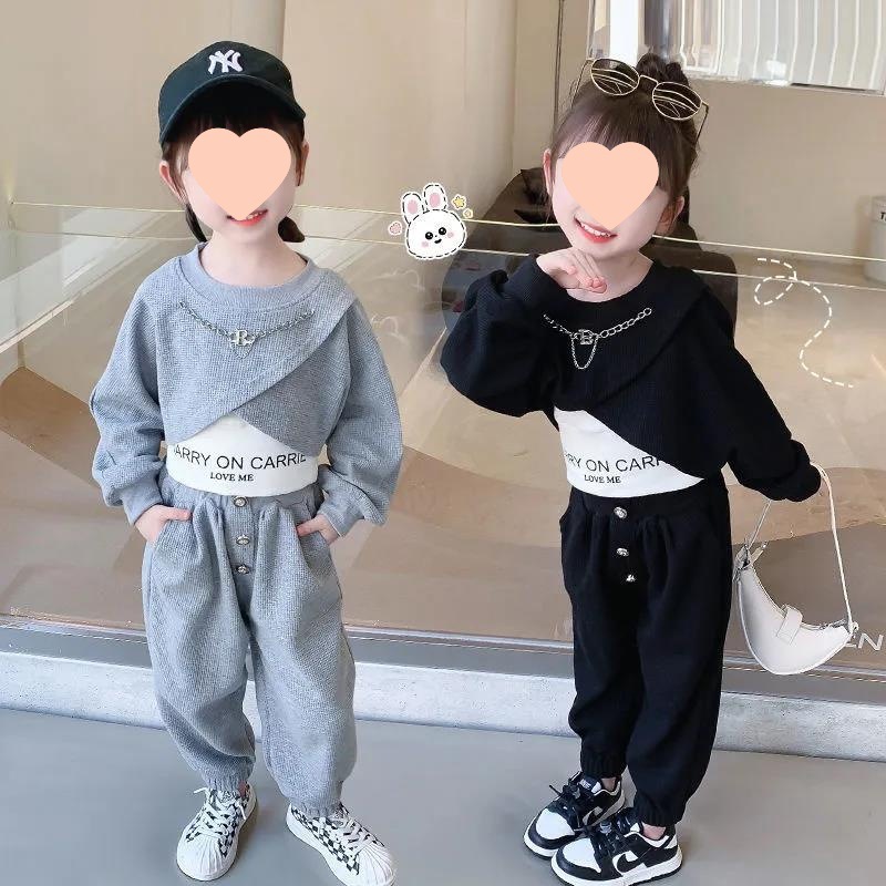 女童早秋套裝時髦韓版女孩長袖中大童炸街三件套衣服春秋新款童裝