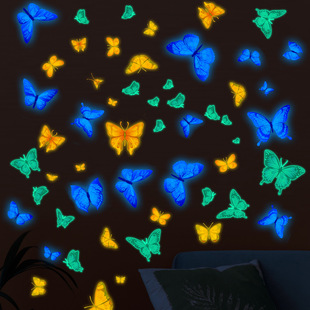 Three-color luminous butterfly moon combination luminous PET spray-painted stickers cross-border supply custom luminous butterfly wall