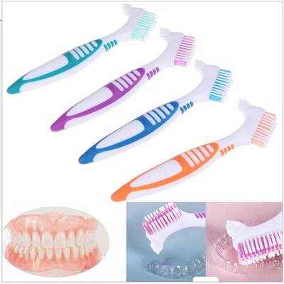 Denture Set Teeth Cleaning Double-headed Toothbrush with Cleaning Effervescent Tablets for the Elderly to Remove Teeth Stains