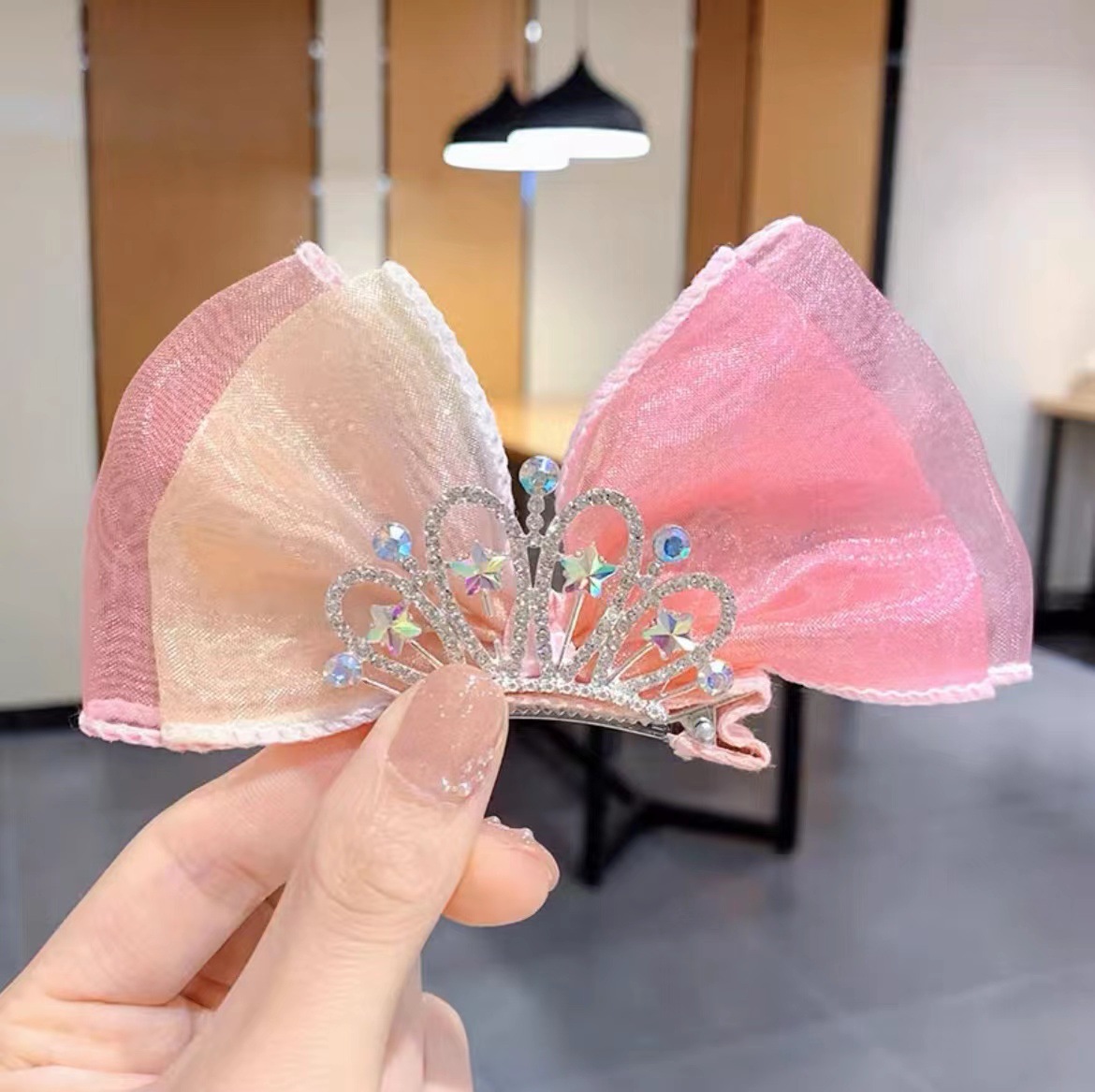 Children's Hair Accessories Princess Korean Crown Headwear Little Girl's New Year Hairpin Red Three-dimensional Bow Hairpin_voghion.com