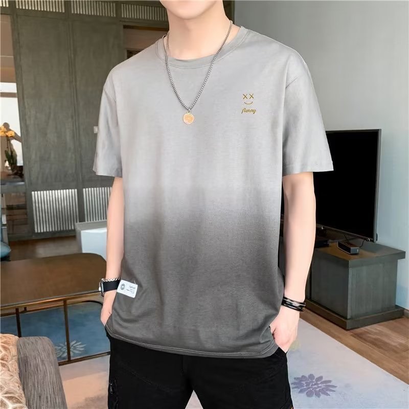 Men's summer fashionable all-match short-sleeved T-shirt gradient clothes cotton loose half-sleeved men's top trendy T-shirt