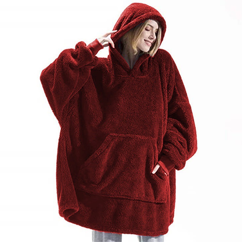 Cross-border Amazon autumn and winter comfortable loose double-sided velvet hoodie thickened wearable blanket couple new home wear