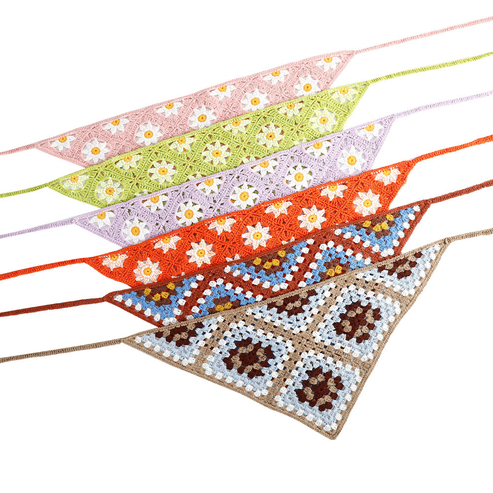 European and American Cross-border New Creative Fruit Triangle Scarf Taiji Crochet Woven Cotton Strawberry Strap Headscarf Headband Women