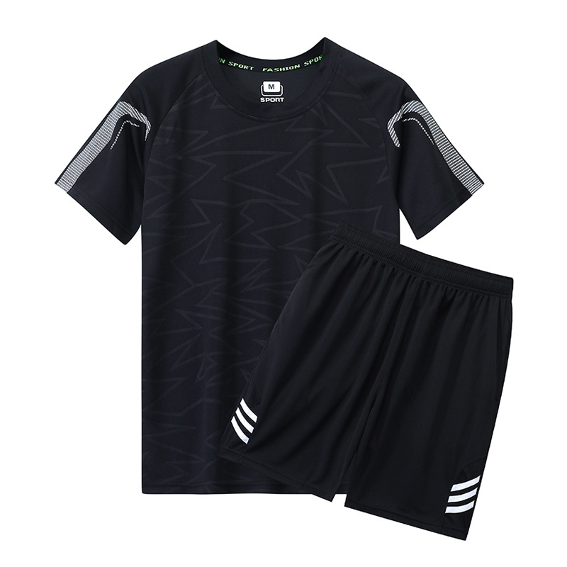 2206 Short-sleeved Sports Suit Men's Quick-drying Clothes Casual Football Running Training Clothing Short-sleeved Shorts Spring and Summer Explosion