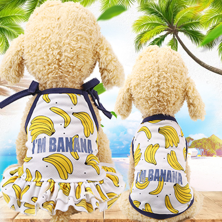 Pet Fruit Strawberry Banana Print VIP Teddy Puppy Cat Clothes Skirt T-shirt Vest Couple Clothes