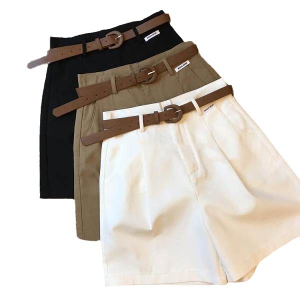 [Belt delivery] workwear wide-leg shorts women's 2024 Summer thin cropped pants loose all-match casual pants New
