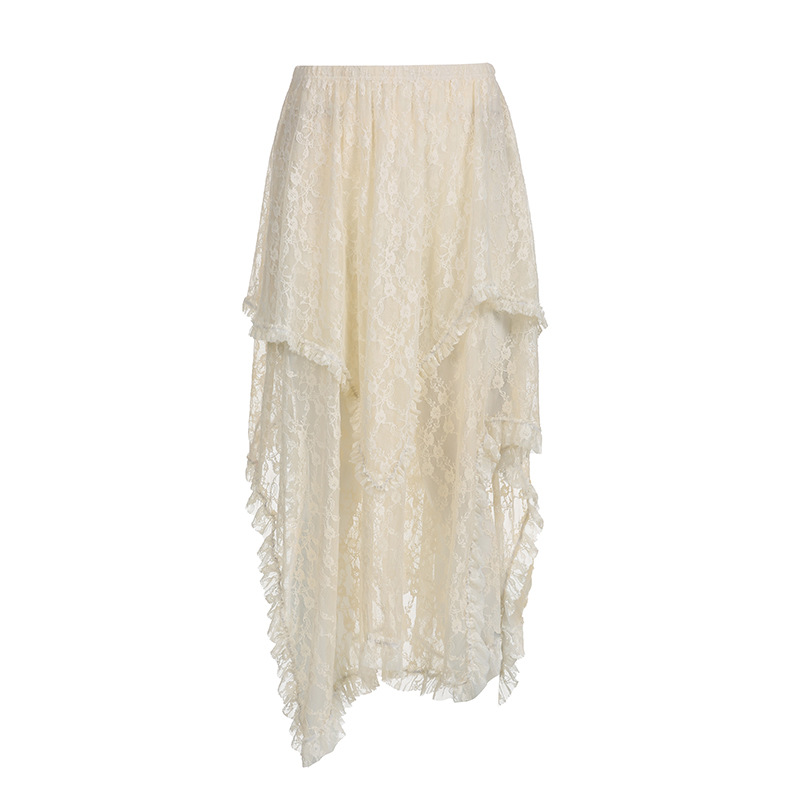 Amazon Cross-border American Retro Fashion Lace Irregular Skirt Solid Color Skirt Summer Thin Long Skirt