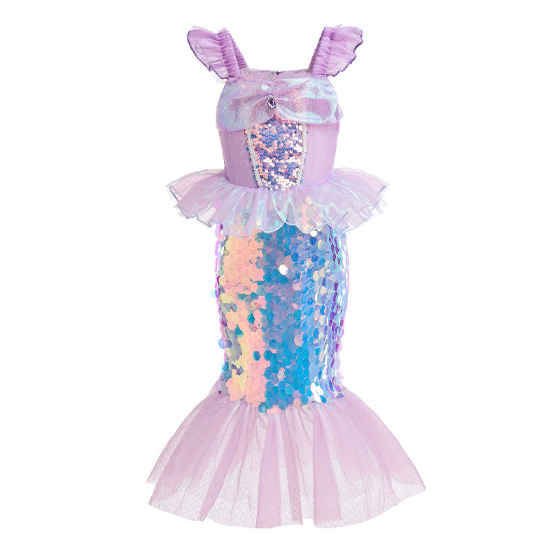 Girls Mermaid Ariel Princess Dress Sequin 2024 New Mermaid Ji Fishtail Dress Western Style Dress
