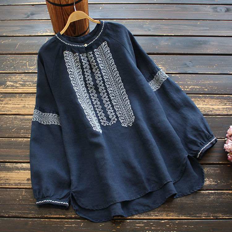 2023 Spring and Summer New Shirt Large Size Cotton Linen Long Sleeve Loose Top for Women