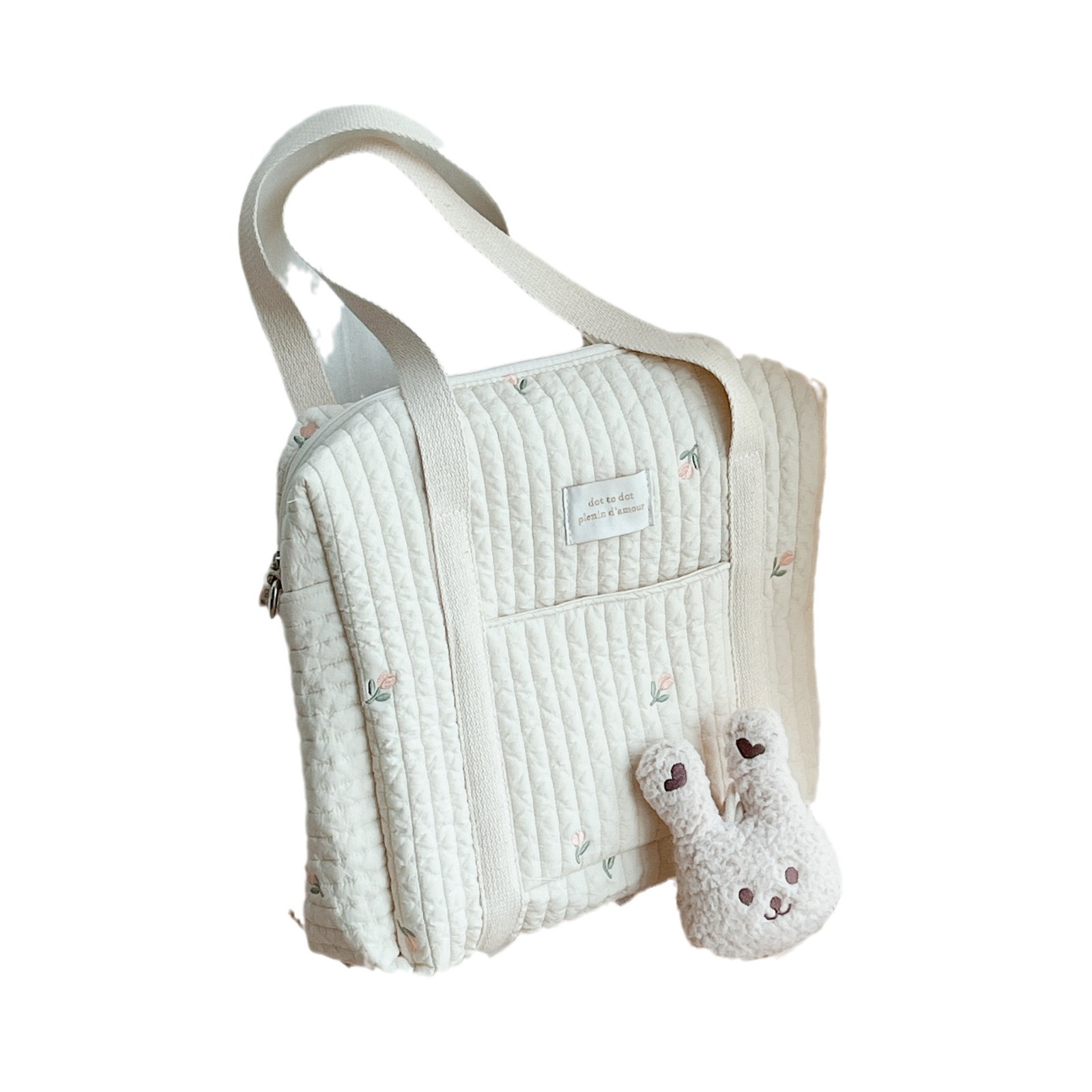 Korea ins2021 New Zipper Embroidered Yan Cotton Mummy Bag Baby Trolley Hanging Bag Diaper Bag