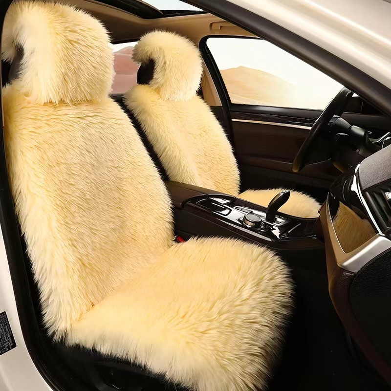 Car seat cushion winter plush tie-free imitation wool new long wool plush car seat cushion with backrest universal cushion