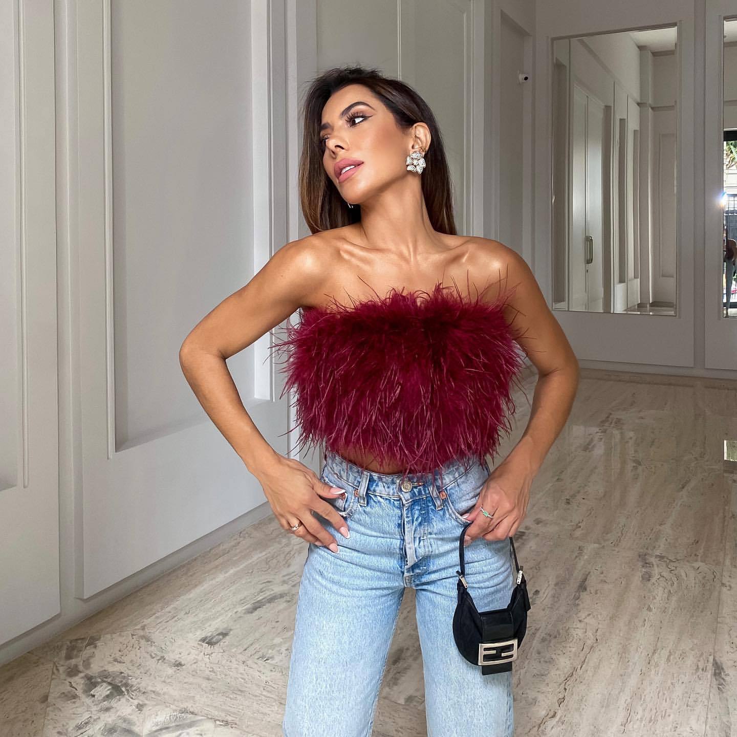 Cross-border e-commerce AliExpress Amazon spring and summer European and American foreign trade fashion fluffy multi-color Mao Mao tube top Joker