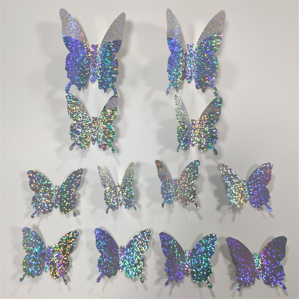 12 3d Flash Butterfly Wall Stickers Festive Jewelry Living Room Decorative Wall Stickers Factory Wholesale