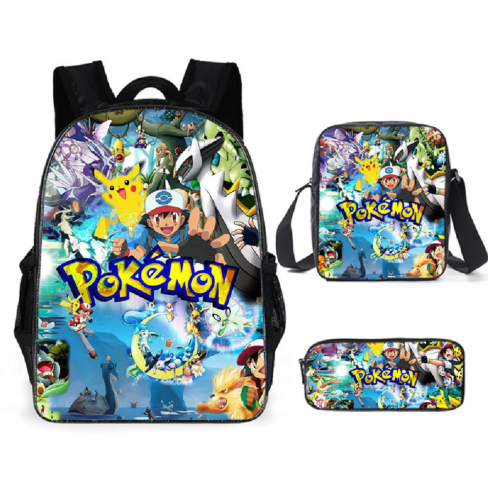 Cross-border New pokemon Baokemeng Schoolbag Pikachu Backpack Cartoon Anime Backpack Three-piece Set