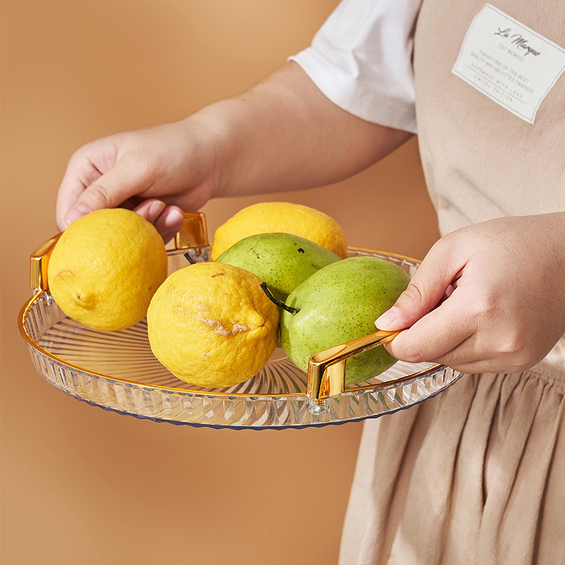 Golden edge transparent fruit plate plastic PET desktop portable large plate hotel reception tea table fruit basket factory wholesale