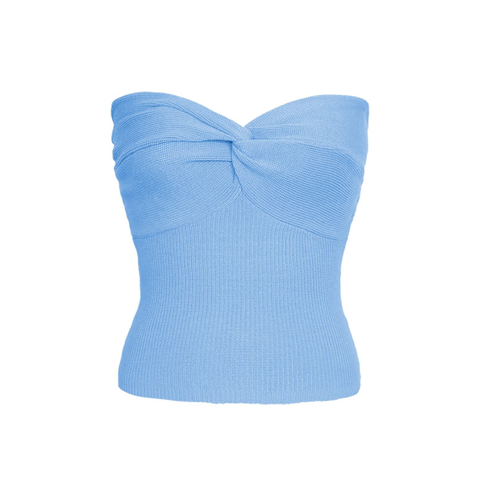 2024  European and American Spring and Summer New Solid Color Twisted Sling Short Tight Backless Tube Top Sweater Women's Clothing_voghion.com