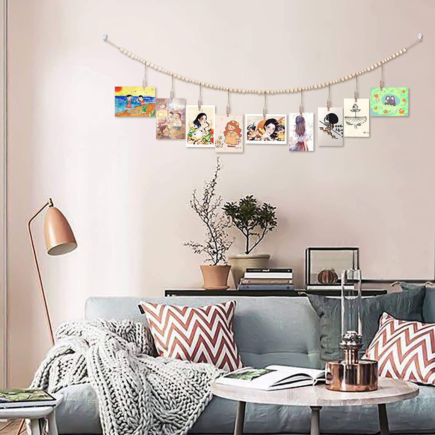 ins Simple Nordic Style Original Color Wooden Beads Photo Hairpin Finishing Storage Children's Room Photo Wall Decoration Hanging Decoration