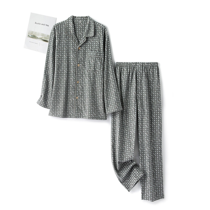 Autumn and winter cotton simple printed flannel pajamas suit cotton home clothes wholesale a generation of Amazon
