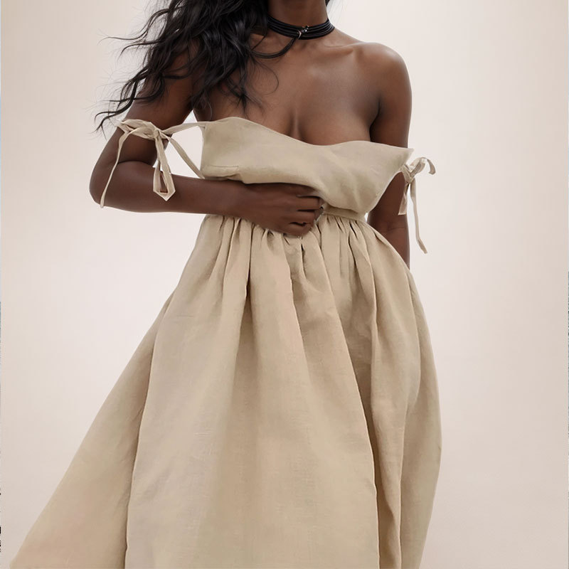2024 Summer Amazon European and American Women's Backless Elegant Mori Sexy V-neck High Waist Fashion Sling dress
