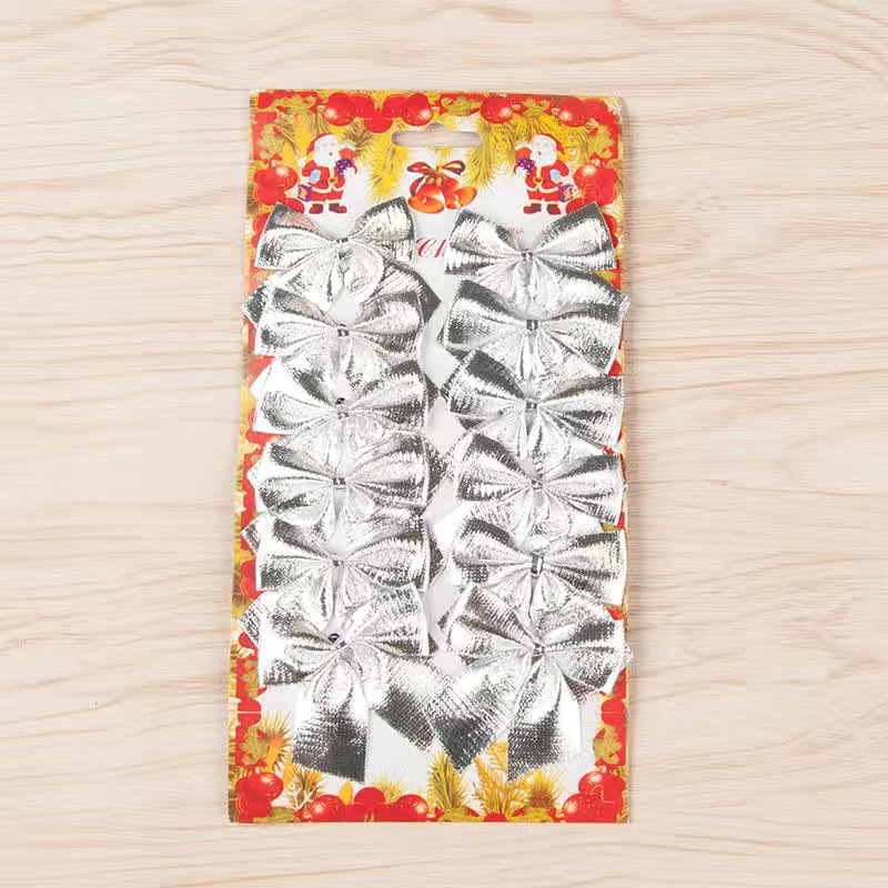 Hot sale Christmas decorations 5.5cm mini gold and silver red cloth bow Christmas tree decorations 12 pieces packaging