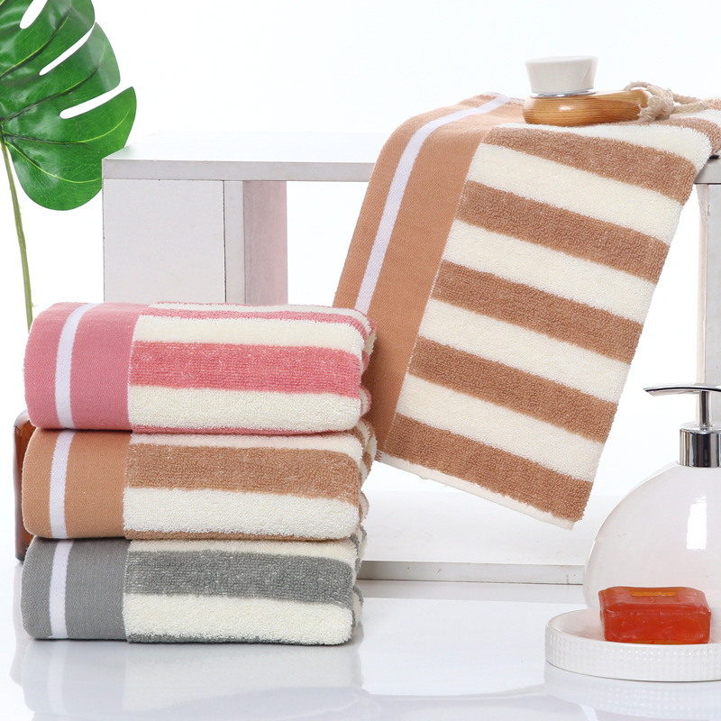 Cotton striped towel 32 strands cotton household thick face towel soft absorbent not easy to shed wool spot wholesale