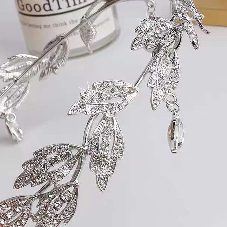 Crown Mori Leaves Water Drops Full Diamond Bridal Headwear Eyebrow Pendant Rhinestone Wedding Headwear Full Diamond Crown Headband