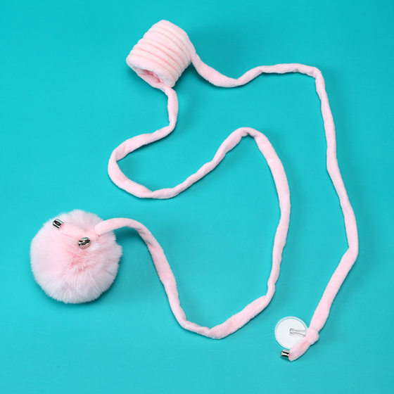 New spring rabbit fur ball cat stick retractable elastic rope cat toy self-reliving hanging cat toy