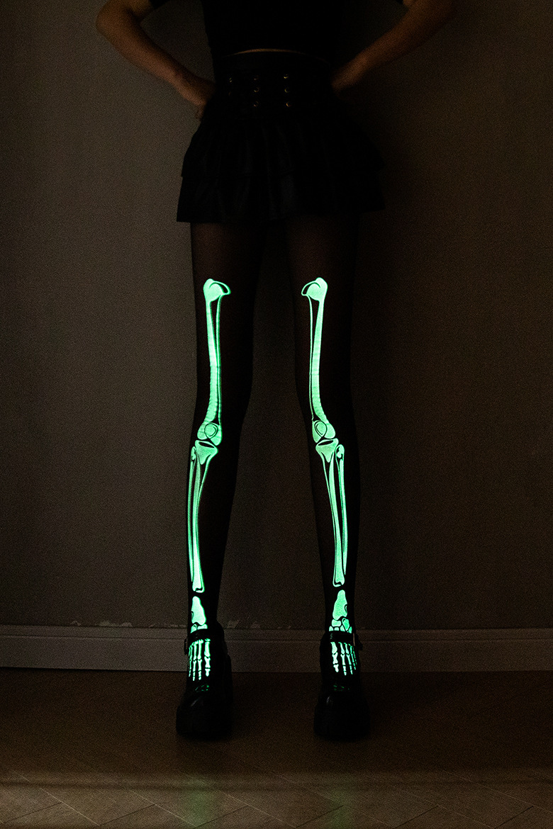 Luminous white bone stockings disco Halloween hot sale props pantyhose black luminous skull skeleton socks_voghion.com