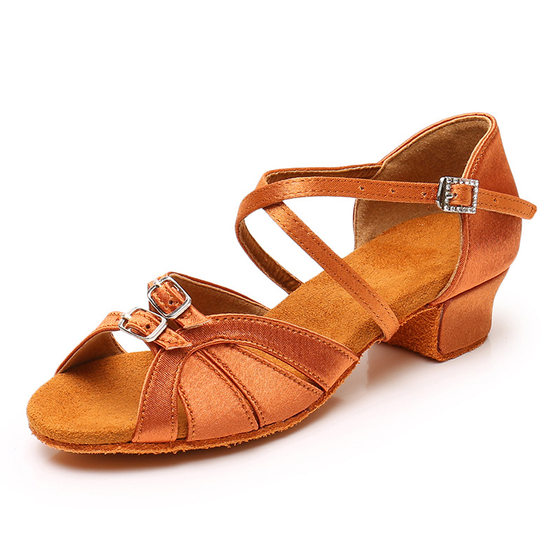 Girls' Latin Dance Shoes Soft-soled Low-heeled Girls Dance Shoes Children's Wear-resistant Performance Cha Dance Shoes