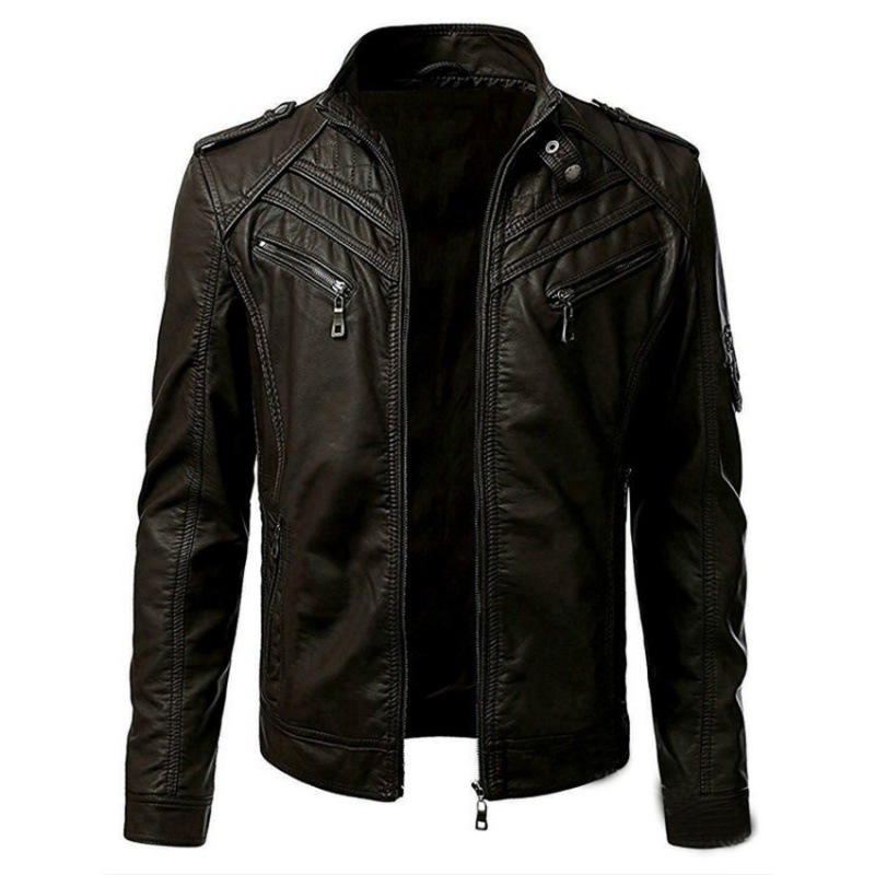 Cross-border supply 2022 winter foreign trade new leisure foreign trade leather men's European stitching collar jacket coat P100