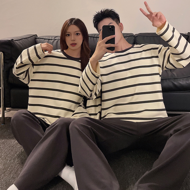 2024 New Couple Pajamas Women's Spring and Autumn Wearing Striped Home Clothes Men's Casual plus size Long Sleeve suit
