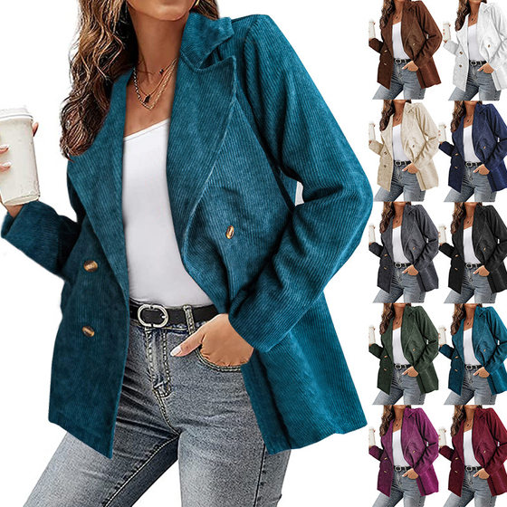Amazon Independent Station Hot Selling European and American Women's Top 2022 Autumn and Winter New Jacket Solid Color Suit Button Jacket