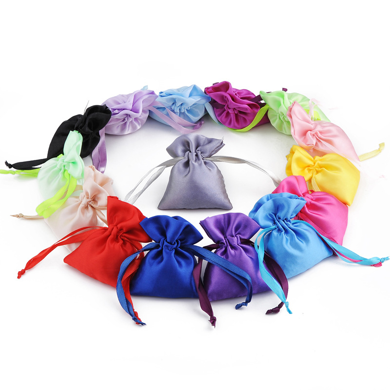 Jewelry bag satin cloth packaging storage dust bag jewelry imitation silk satin drawstring satin bag in stock wholesale
