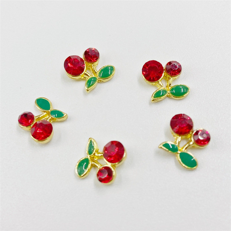 Cross-border Hot-selling Cherry Nail Jewelry Japanese Nail Paste Small Red Cherry Alloy Nail Accessories Cherry Jewelry