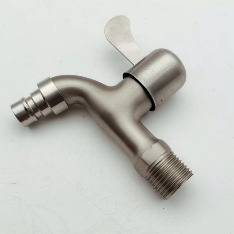 Imitation 304 stainless steel wire drawing washing machine faucet 1/2 quick opening 4 points balcony wall water nozzle faucet