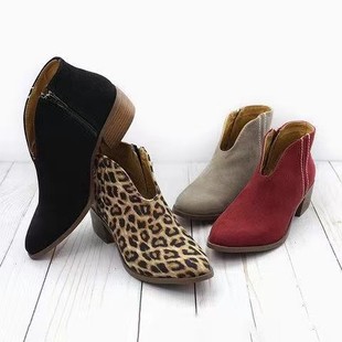 2023 autumn cross-border supply Wish Amazon hot sale foreign trade plus size women's leopard print chunky heel women's boots in stock