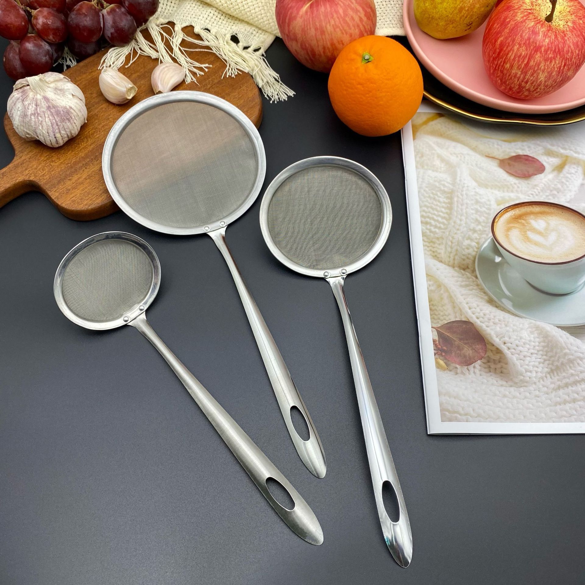 Stainless Steel Filter Screen Colander Soybean Milk Net Colander Household Kitchen Noodles Spoon Baking Fence Juice Flour Sieve