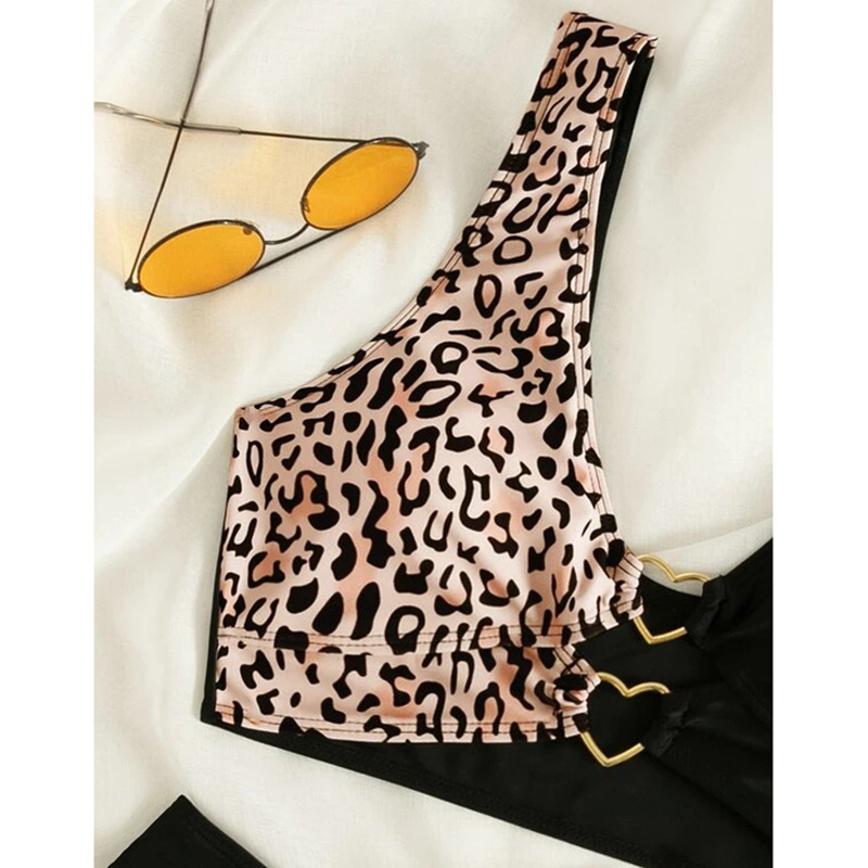 2022 European and American new split swimsuit women's sexy leopard print contrast color stitching Amazon foreign trade bikini