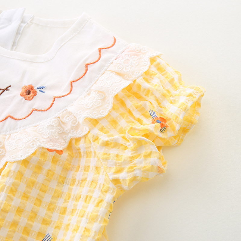 Girls' Summer Thin jumpsuit Newborn Baby Plaid jumpsuit Baby Triangle Bag Fart Clothes Hare Clothes 3121