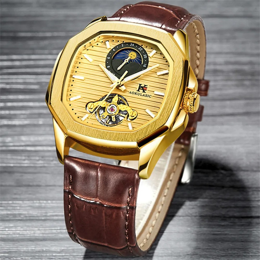 New AOKULASIC European and American men's fashion casual square automatic mechanical watch wholesale