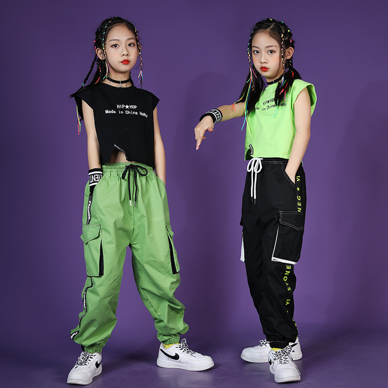 夏季兒童套裝裝短袖女童露臍潮裝中大童嘻哈套裝女孩爵士舞蹈潮服