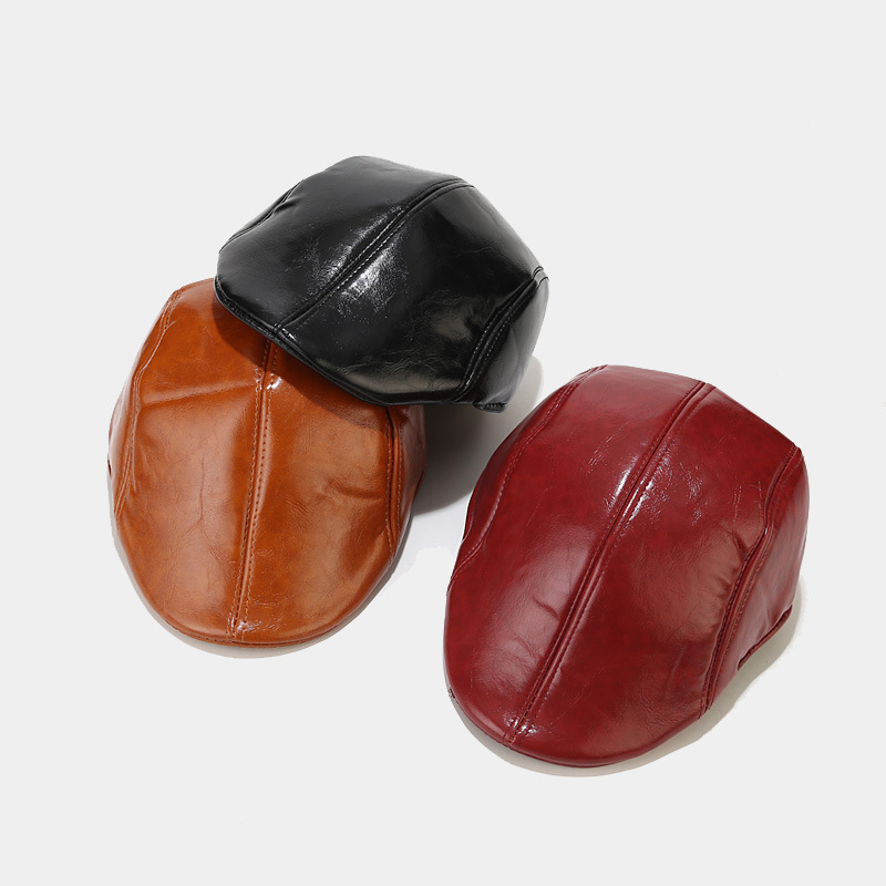 Grenzüberschreitende Herbst- und Winter-Retro-Port-Stil progressive Kappe PU-Leder-Baskenmütze für mittleres und älteres Alter Pu-Männermütze_voghion.com